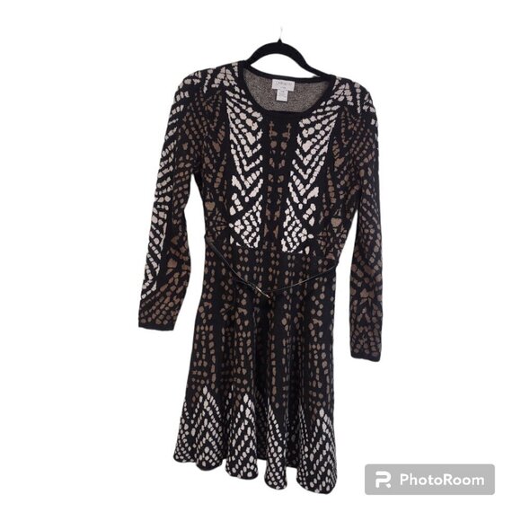 Carmen Marc Valvo Patterned Sweater Dress Petite Size Medium - Picture 2 of 8